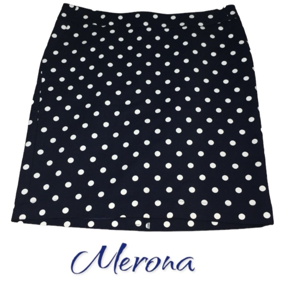 Merona Dresses & Skirts - MERONA Navy Blue White Polka Dot Stretch Skirt - Women’s 14 NWT